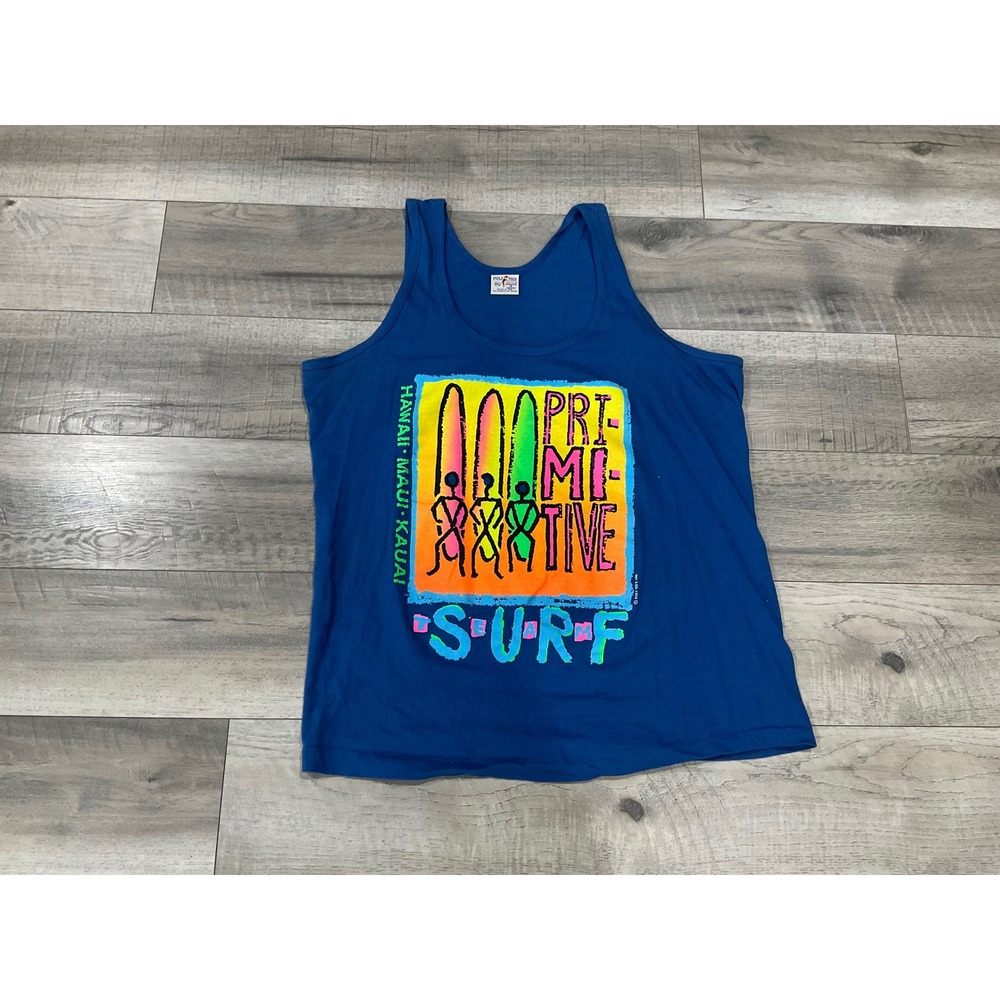 Vintage‎ Poly Tees Hawaii Primitive Surf Tank Top Blue Neon Graphic XL 90s Oman